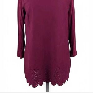 Chico’s Faux Suede Burgundy Tunic Top Size 2 (M/L)
